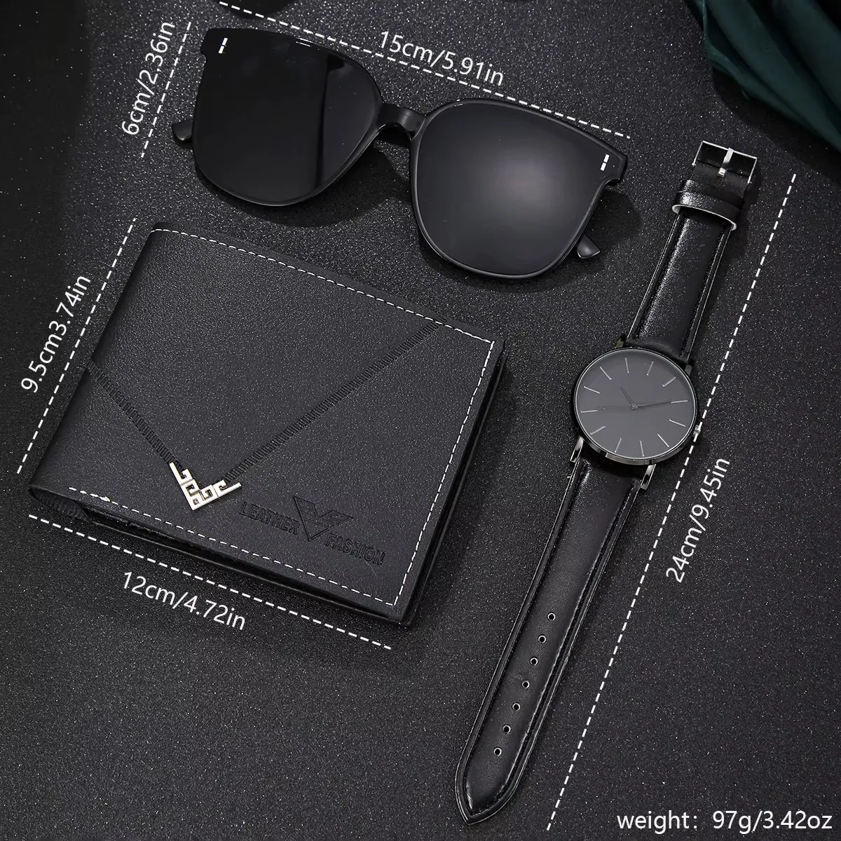 GENERICO - Set 3unds de reloj billetera y gafas para hombre