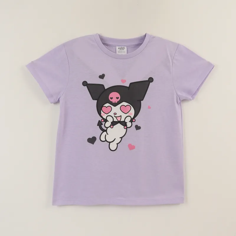 HELLO KITTY - Polera Manga Corta Niña Morado Kuromi Love Hello Kitty