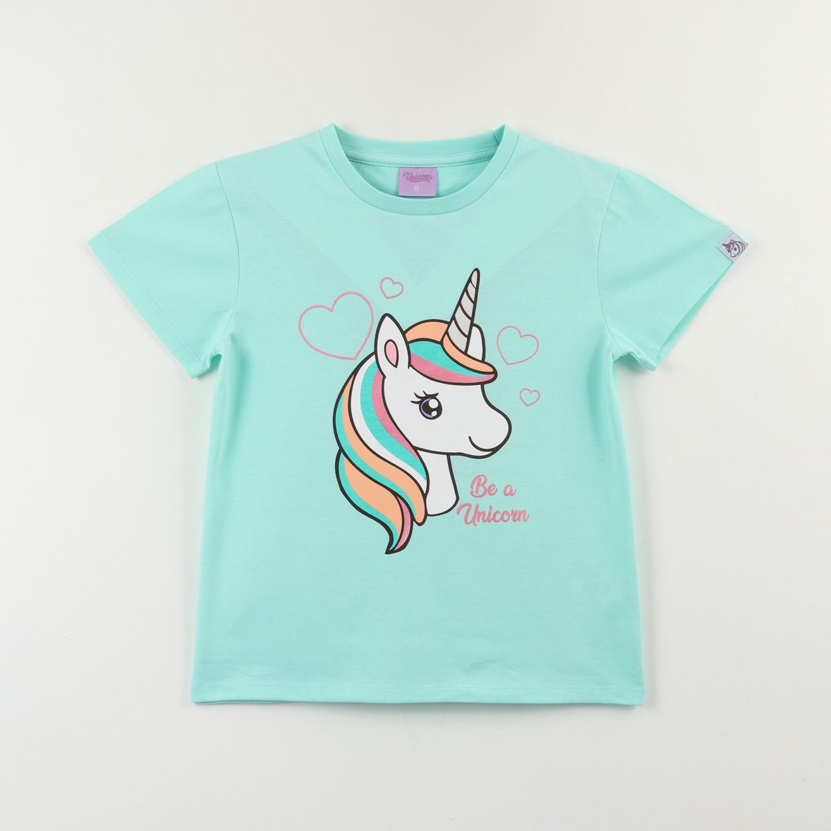 DISNEY - Polera Manga Corta Niña Celeste Be a Unicorn Unicornio