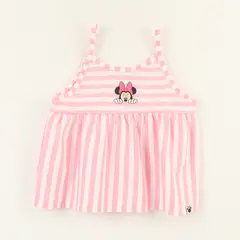 DISNEY - Polera Sin Manga Niña Rosado Rayas Minnie Mouse