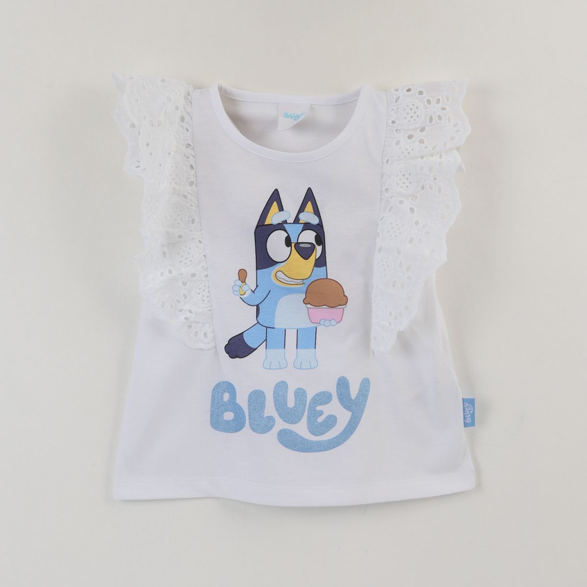 BLUEY - Polera Sin Manga Niña Blanco Vuelos Cake Bluey