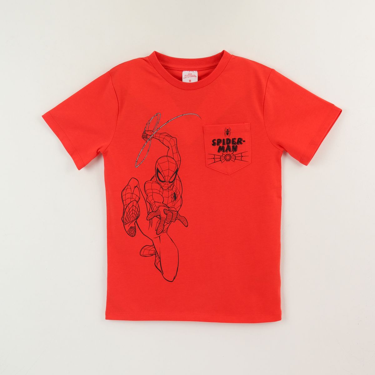 MARVEL - Polera Manga Corta Niño Rojo Bolsillo Spiderman Marvel
