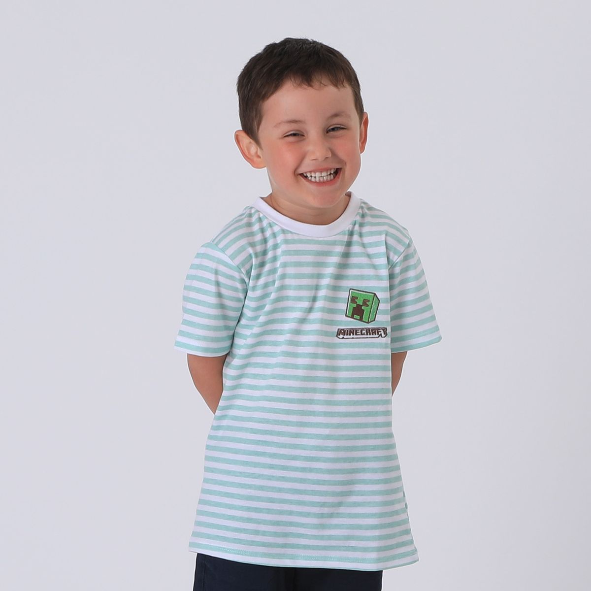 MINECRAFT - Polera Manga Corta Niño Verde Rayas Creeper Minecraft