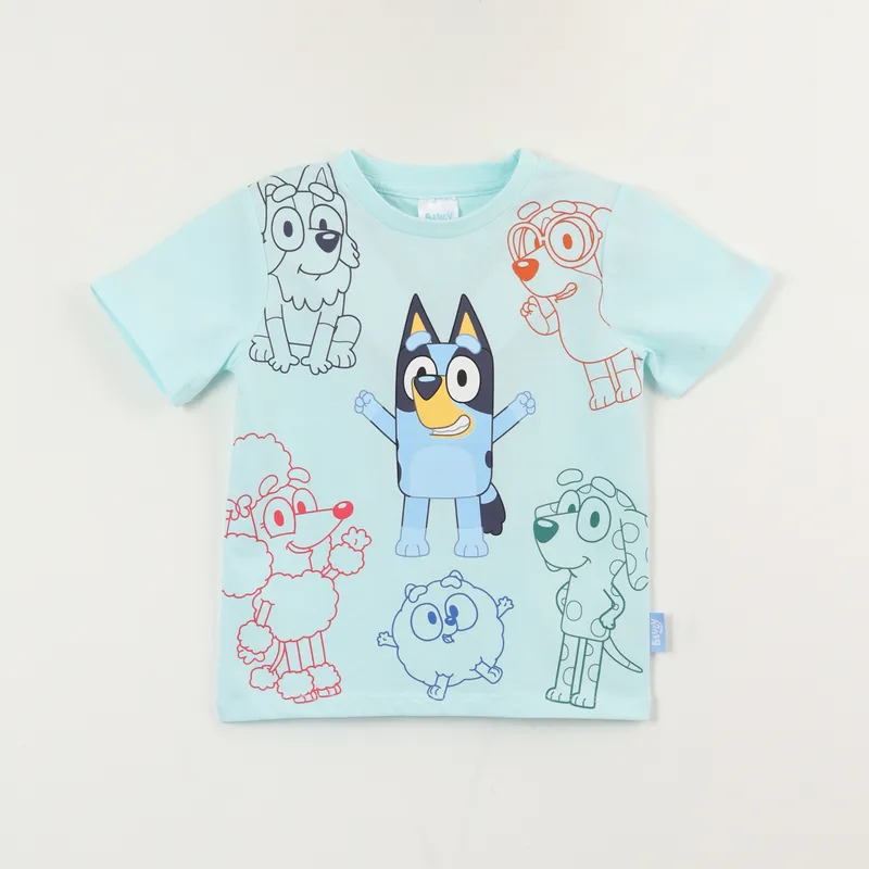 BLUEY - Polera Manga Corta Niño Celeste Friends Bluey