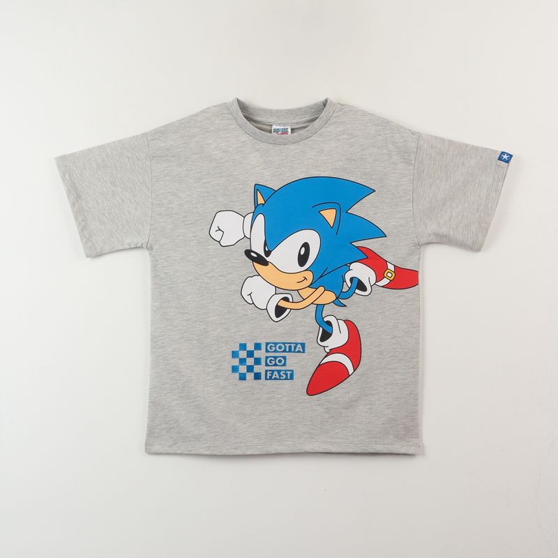 SONIC - Polera Manga Corta Niño Gris Gotta Go Fast Sonic