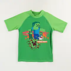 MINECRAFT - Polera UV Manga Corta Niño Verde Creeper & Zombie
