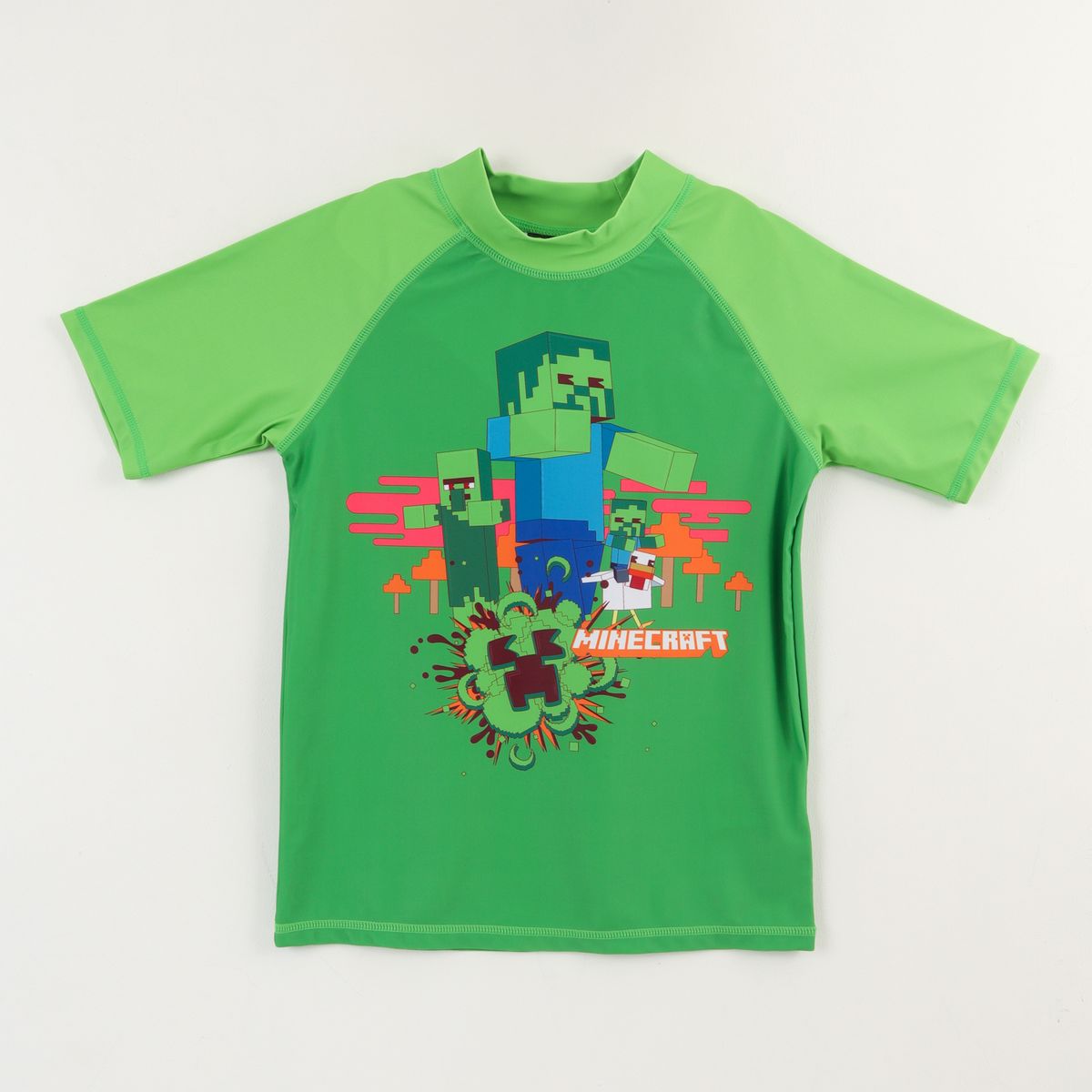 MINECRAFT - Polera UV Manga Corta Niño Verde Creeper & Zombie Minecraft