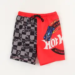 HOT WHEELS - Traje de baño Niño Rojo Full Print Bolsillo