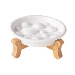 GENERICO - Plato Cerámica Elevado Come Lento Mascotas Anti Ahogo Blanco