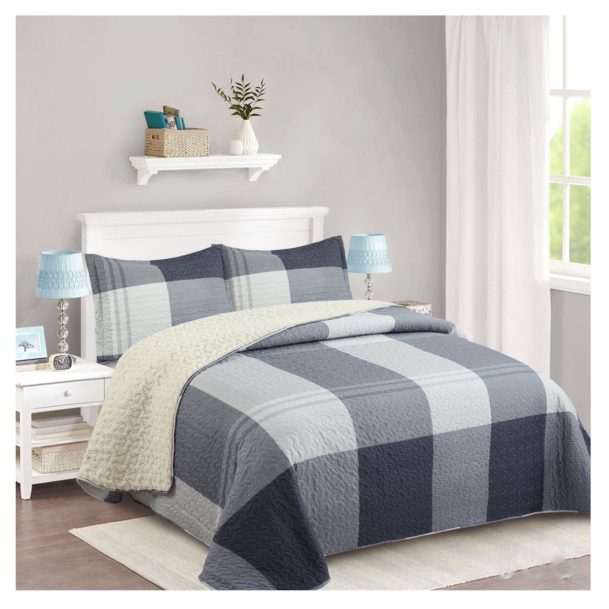 COMPRAPO - Cubrecama Quilt Sherpa 2 Pzas. Mod. Steel Pulse Fundas 50x70 Cm