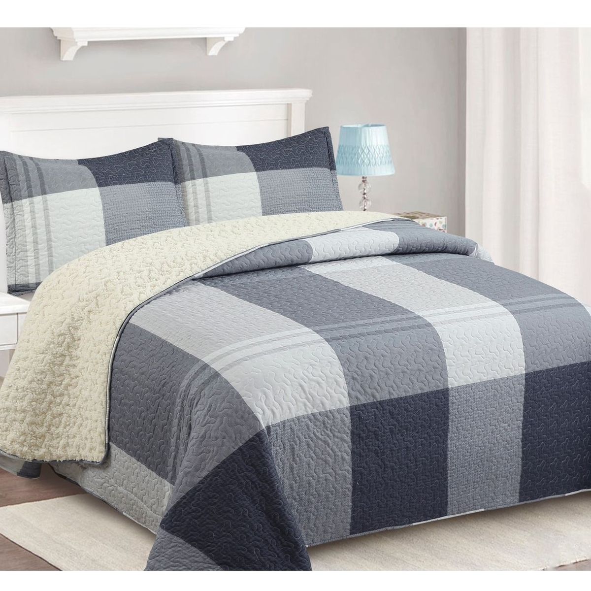 COMPRAPO - Cubrecama Quilt Sherpa 2 Pzas. Mod. Steel Pulse Fundas 50x70 Cm