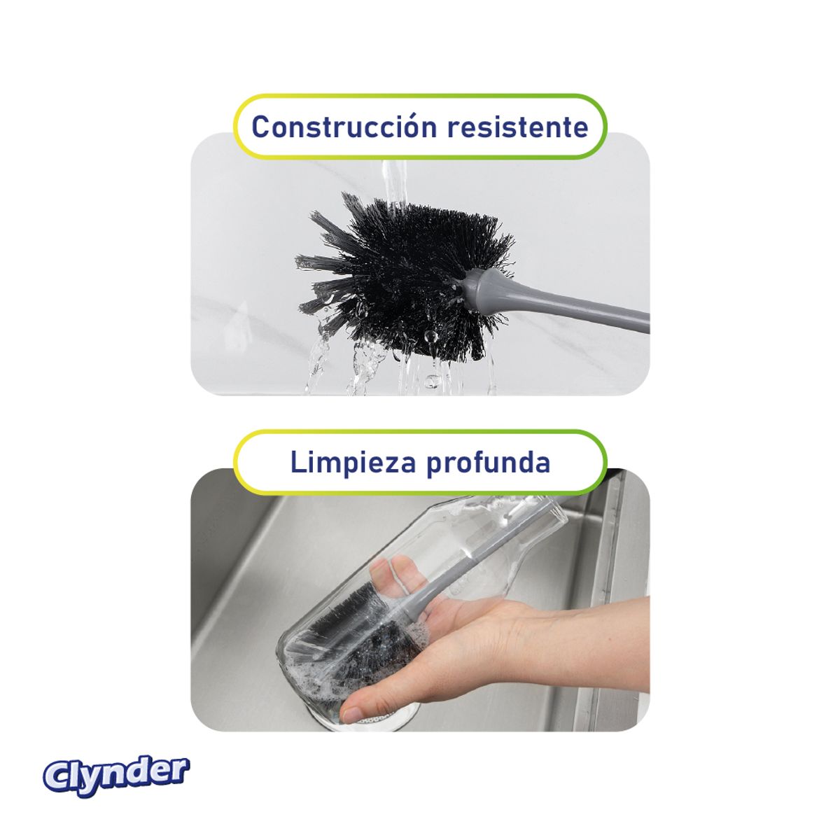 CLYNDER - Set 2 Cepillos Flexibles Limpieza Botellas Multiuso Clynder