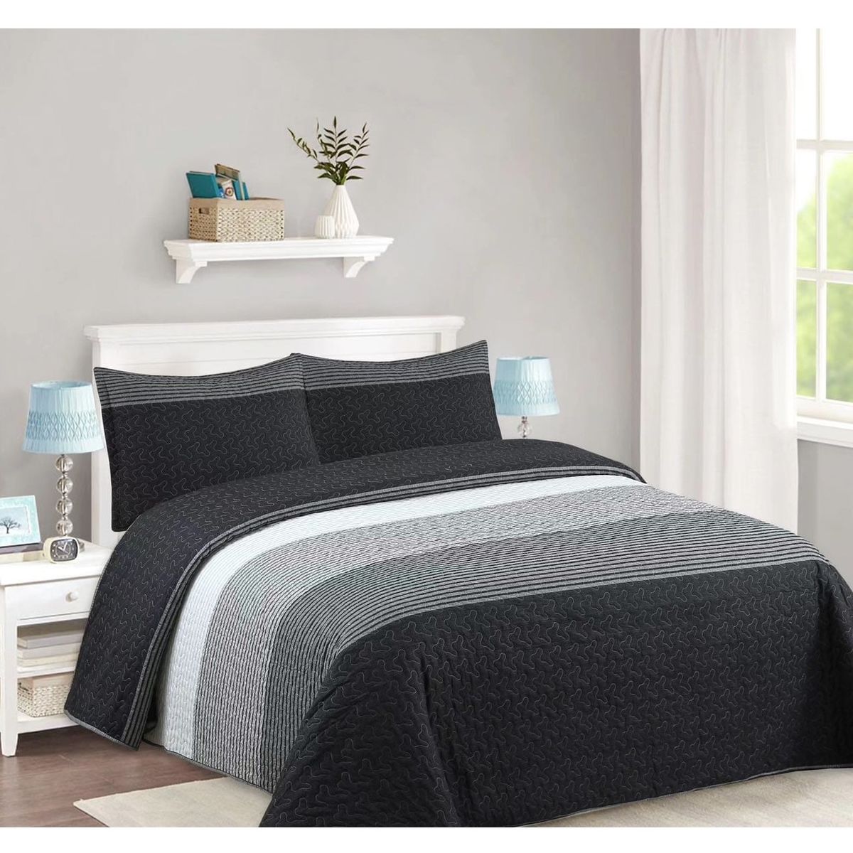 COMPRAPO - Cubrecama Quilt Liviano King Grafitos + 2 Fundas 50x70 Cm