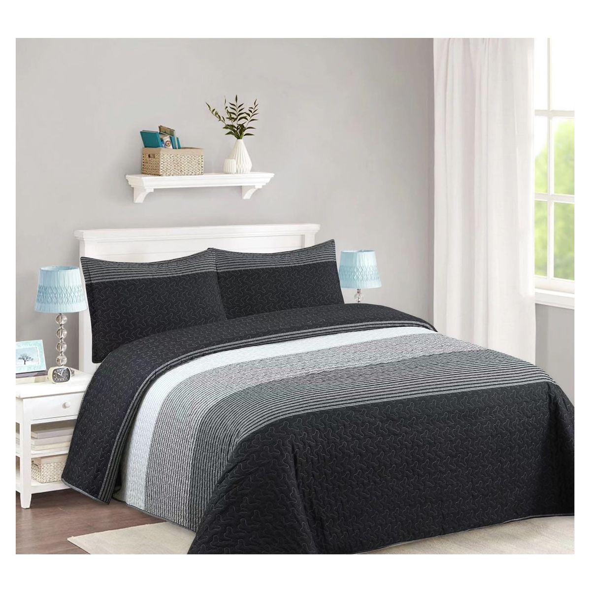 COMPRAPO - Cubrecama Quilt Liviano King Grafitos + 2 Fundas 50x70 Cm