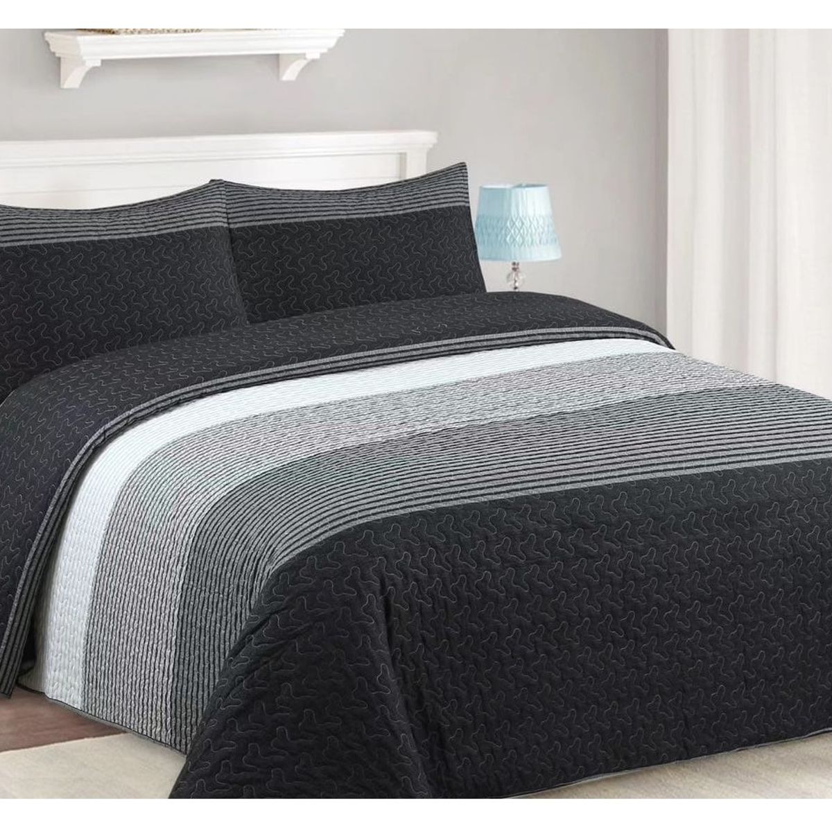 COMPRAPO - Cubrecama Quilt Liviano King Grafitos + 2 Fundas 50x70 Cm