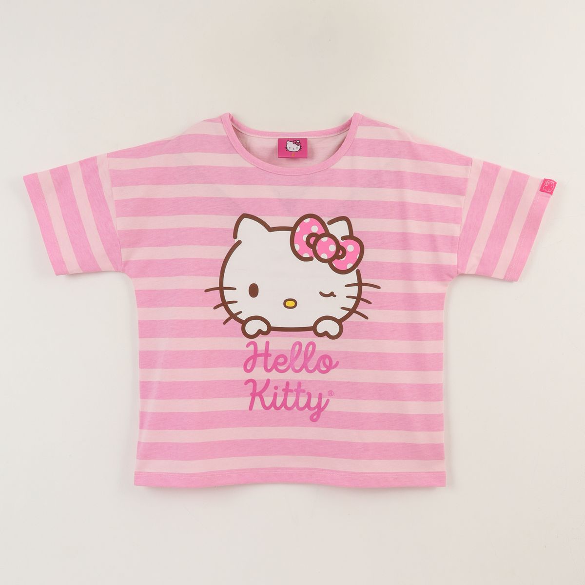HELLO KITTY - Polera Manga Corta Niña Rosado Rayas Hello Kitty
