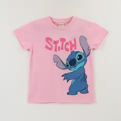 DISNEY - Polera Manga Corta Niña Rosado Stitch Lilo & Stitch