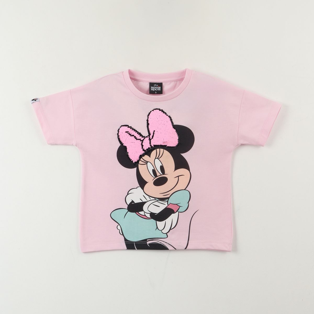 DISNEY - Polera Manga Corta Niña Rosado Minnie Lentejuelas Disney