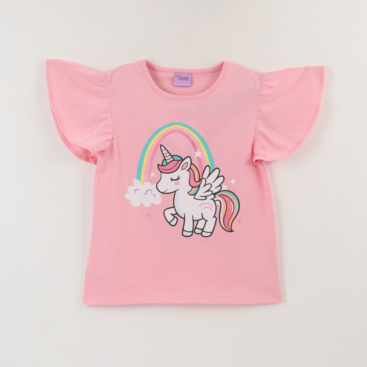 DISNEY - Polera Manga Corta Niña Rosado Arcoíris Unicornio