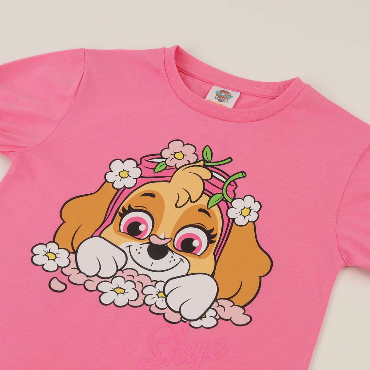 PAW PATROL - Polera Manga Corta Niña Rosado Skye & Flowers Paw Patrol