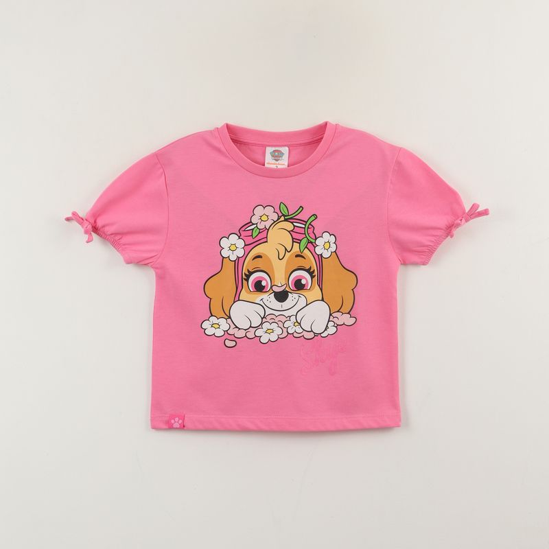 PAW PATROL - Polera Manga Corta Niña Rosado Skye & Flowers Paw Patrol