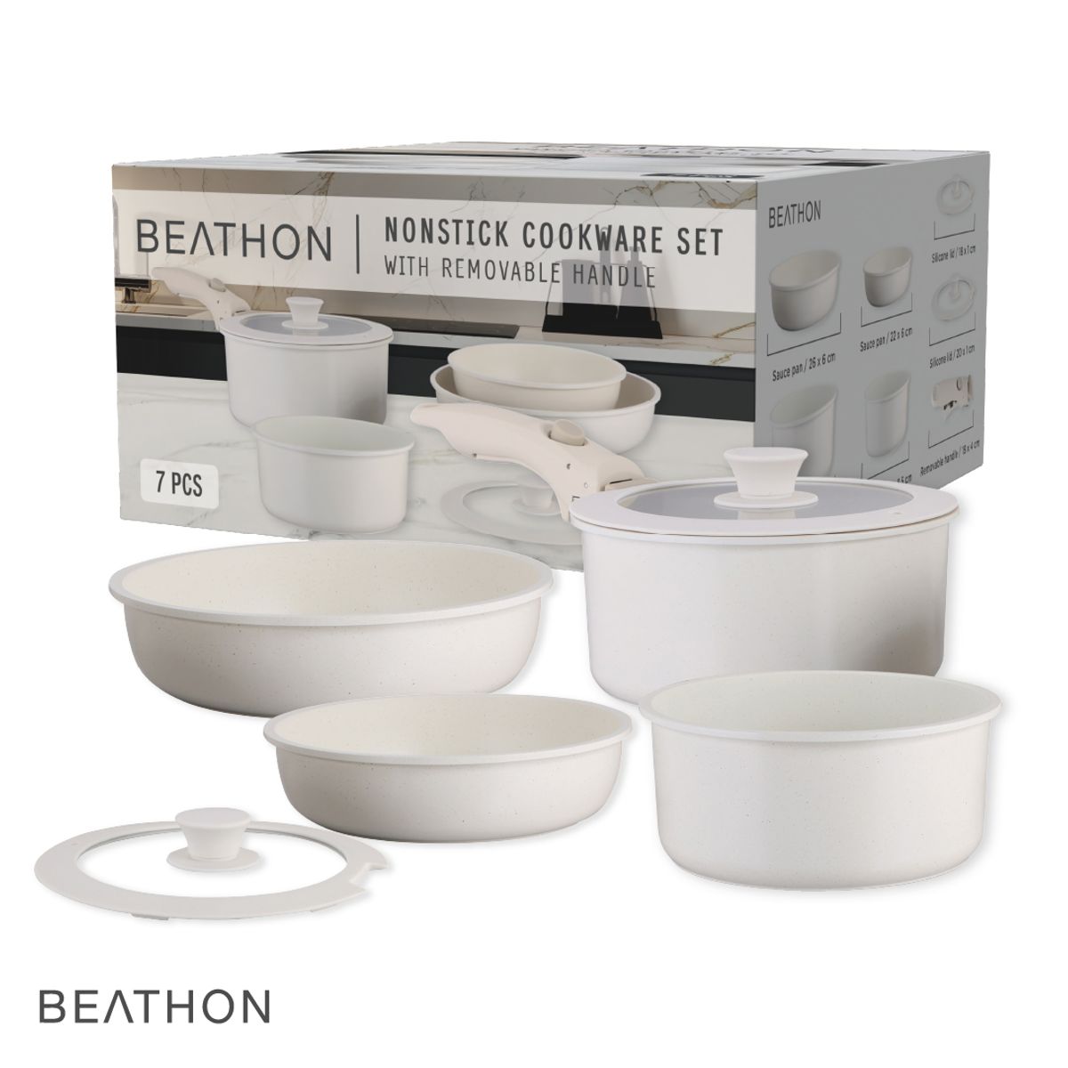 BEATHON - Olla Batería De Cocina con Mango Removible Cocina Beathon