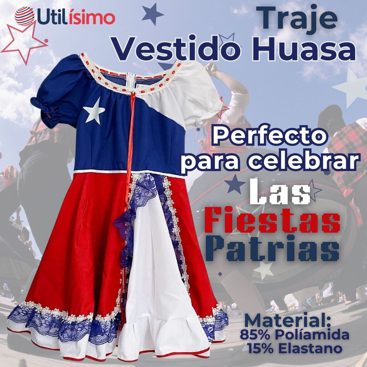 UTILISIMO - Vestido Huasa Niña Bandera Chilena Fiestas Patrias