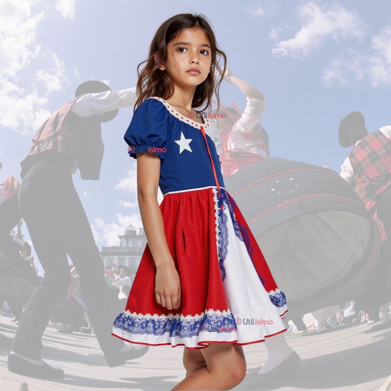 UTILISIMO - Vestido Huasa Niña Bandera Chilena Fiestas Patrias