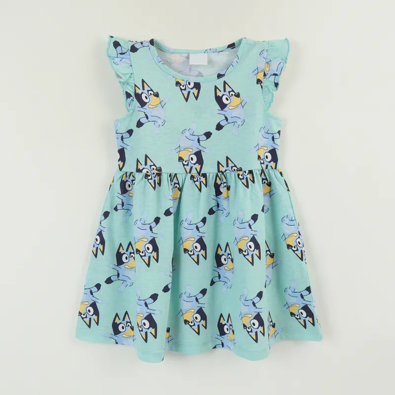 BLUEY - Vestido Sin Manga y Collet Niña Celeste Print Caras Bluey