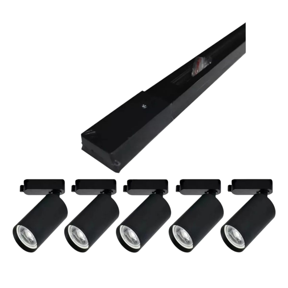 AVC Y VELL MAX - Lámpara 5 Focos Negros Luz Neutra 7W con Riel de 1mt