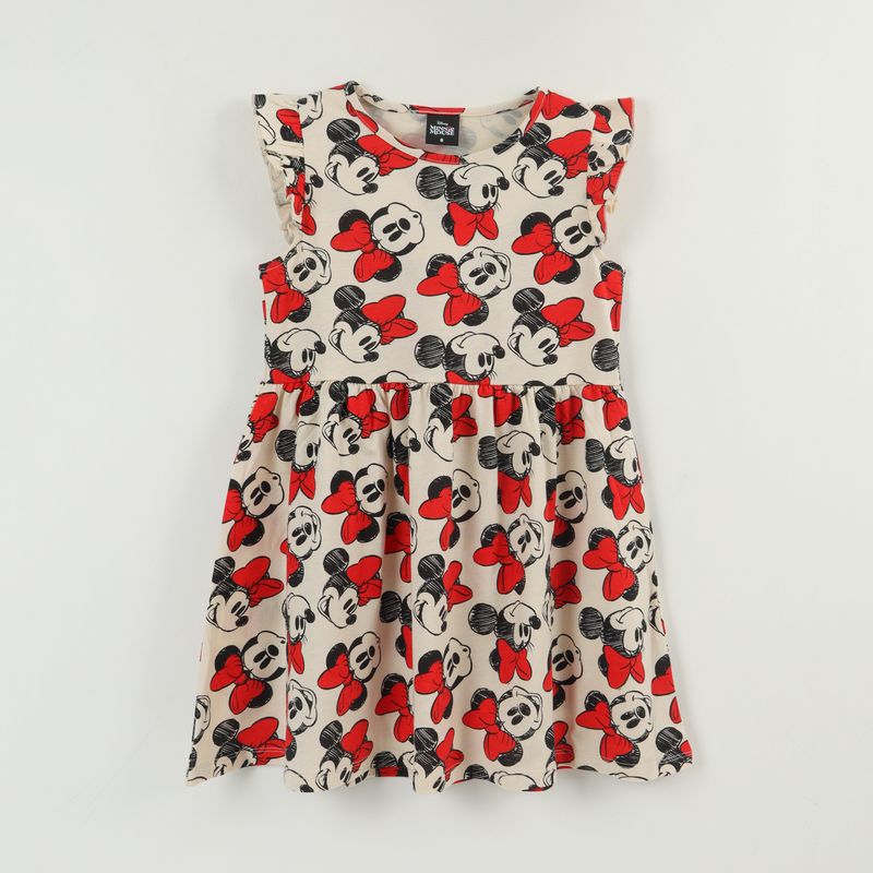 DISNEY - Vestido Sin Manga y Collet Niña Blanco Print Minnie Disney
