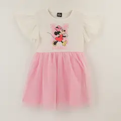DISNEY - Vestido Manga Corta Niña Rosado Tull Minnie Mouse