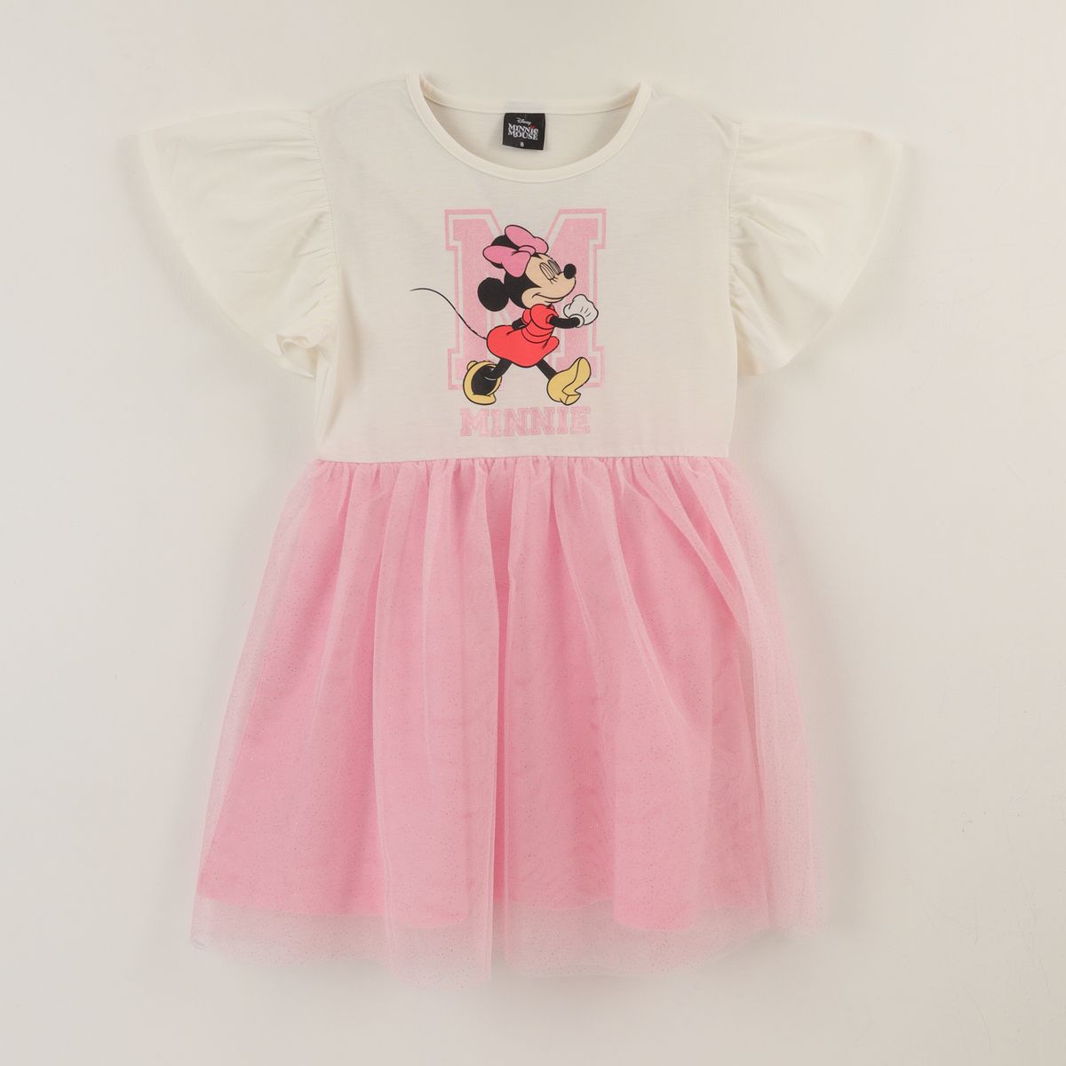 DISNEY - Vestido Manga Corta Niña Rosado Tull Minnie Mouse Disney