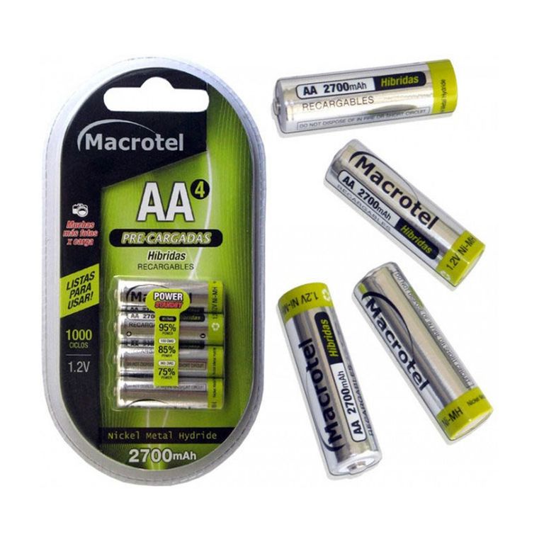 PILAS RECARGABLES AA, 4 UNIDADES, 2700 MAH.