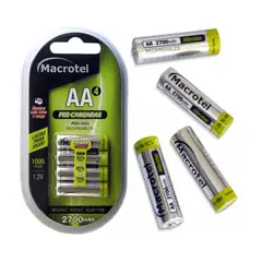 MACROTEL - PILAS RECARGABLES AA, 4 UNIDADES, 2700 MAH.