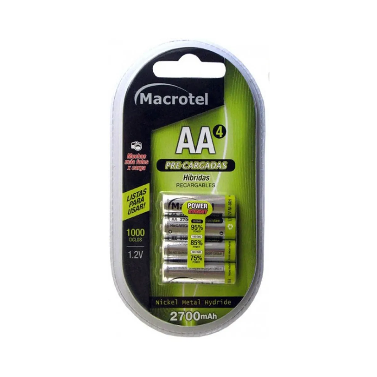 MACROTEL - PILAS RECARGABLES AA, 4 UNIDADES, 2700 MAH.