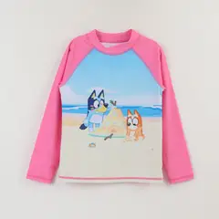 BLUEY - Polera UV Manga Larga Niña Rosa Playa Bingo &