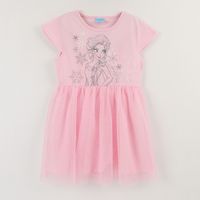 Vestido Manga Corta Niña Rosado Tull Elsa Frozen