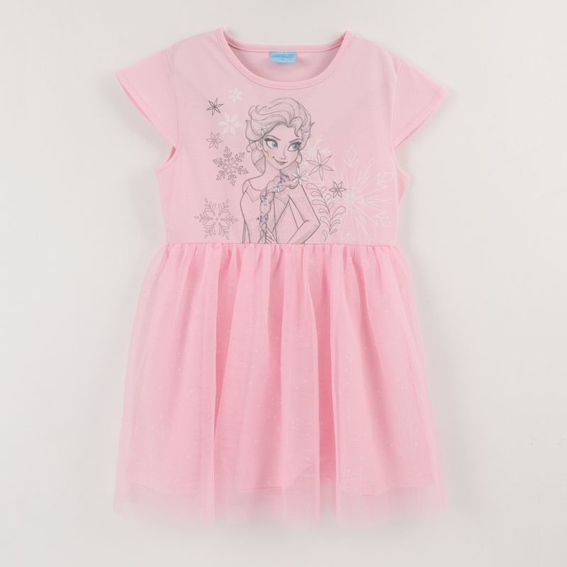 DISNEY - Vestido Manga Corta Niña Rosado Tull Elsa Frozen Disney