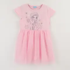 DISNEY - Vestido Manga Corta Niña Rosado Tull Elsa Frozen