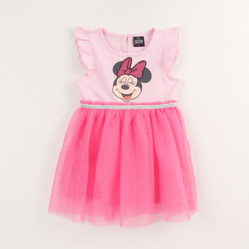 DISNEY - Vestido Manga Vuelos Niña Rosado Minnie Smile Disney