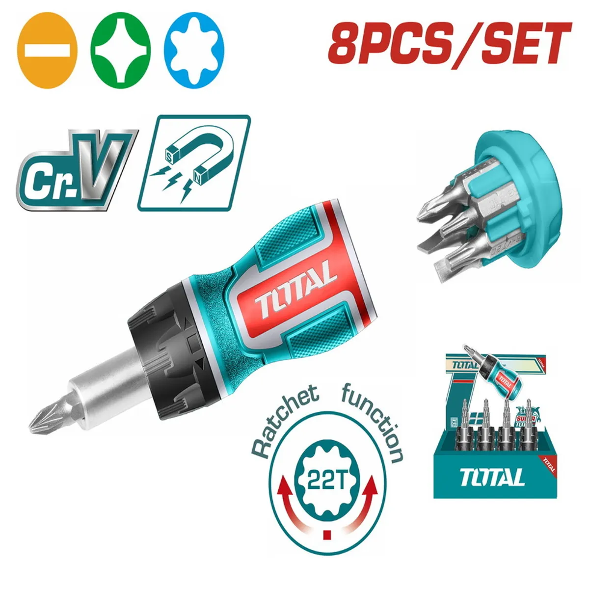 TOTAL TOOLS - Destornillador Ratchet 8 En 1 Total Tacsds1726
