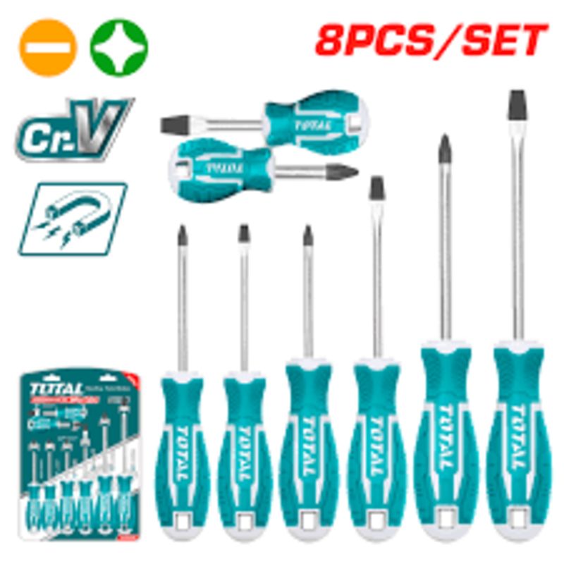 TOTAL TOOLS - Kit Set Juego Destornilladores 8 Piezas Total Tht250608