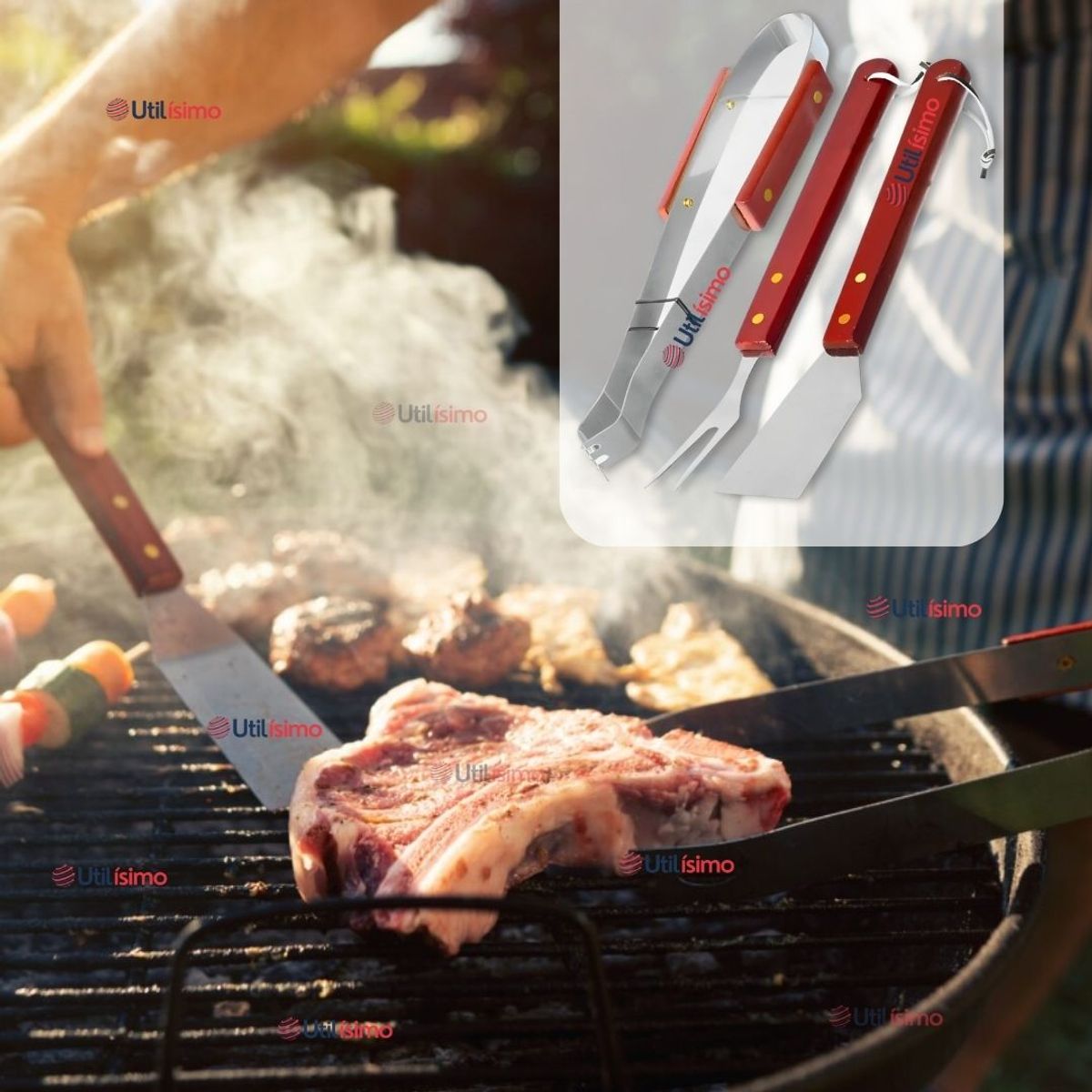 LINE - Kit Parrillero 3 Piezas Pinza Espátula Tenedor Para Asados