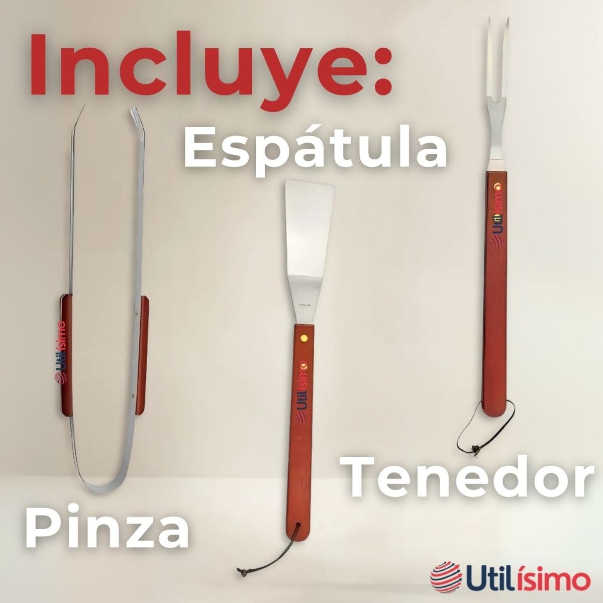 LINE - Kit Parrillero 3 Piezas Pinza Espátula Tenedor Para Asados