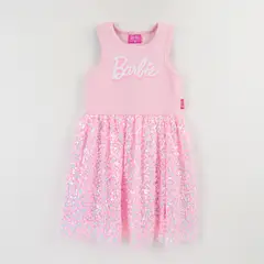 BARBIE - Vestido Sin Manga Niña Rosado Logo Print