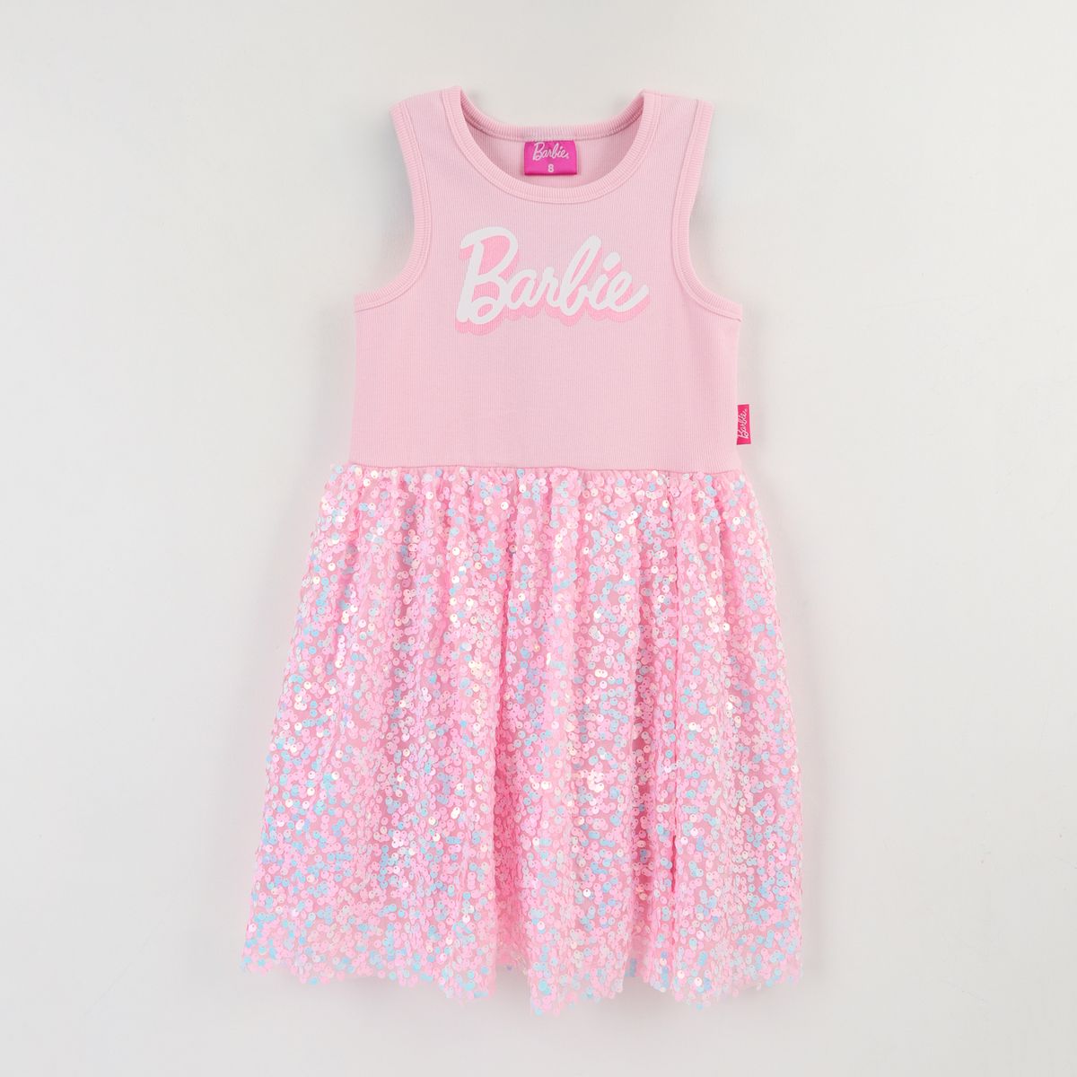BARBIE - Vestido Sin Manga Niña Rosado Barbie Logo Print Barbie