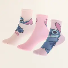 DISNEY - Tripack Calcetines Niña Rosado Varias Poses Stitch