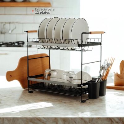 Imagen 2 del producto Secaplatos Escurridor Acero Inox Bilbao 2 Niveles - Negro