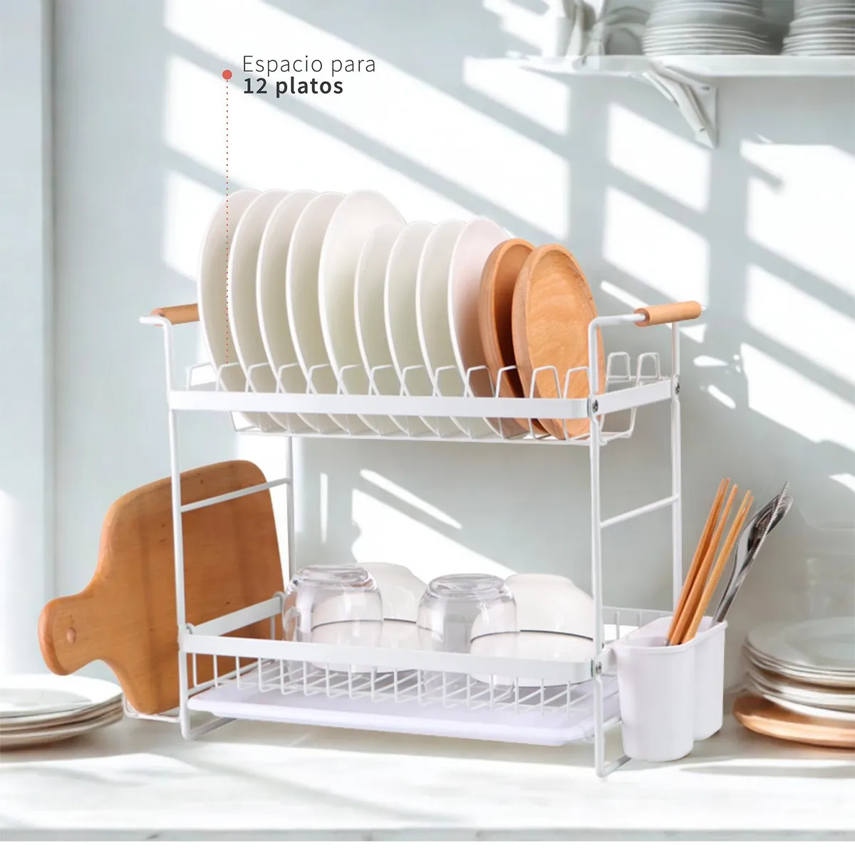 SIMPLIT - Secaplatos Escurridor Acero Inox Bilbao 2 Niveles - Blanco